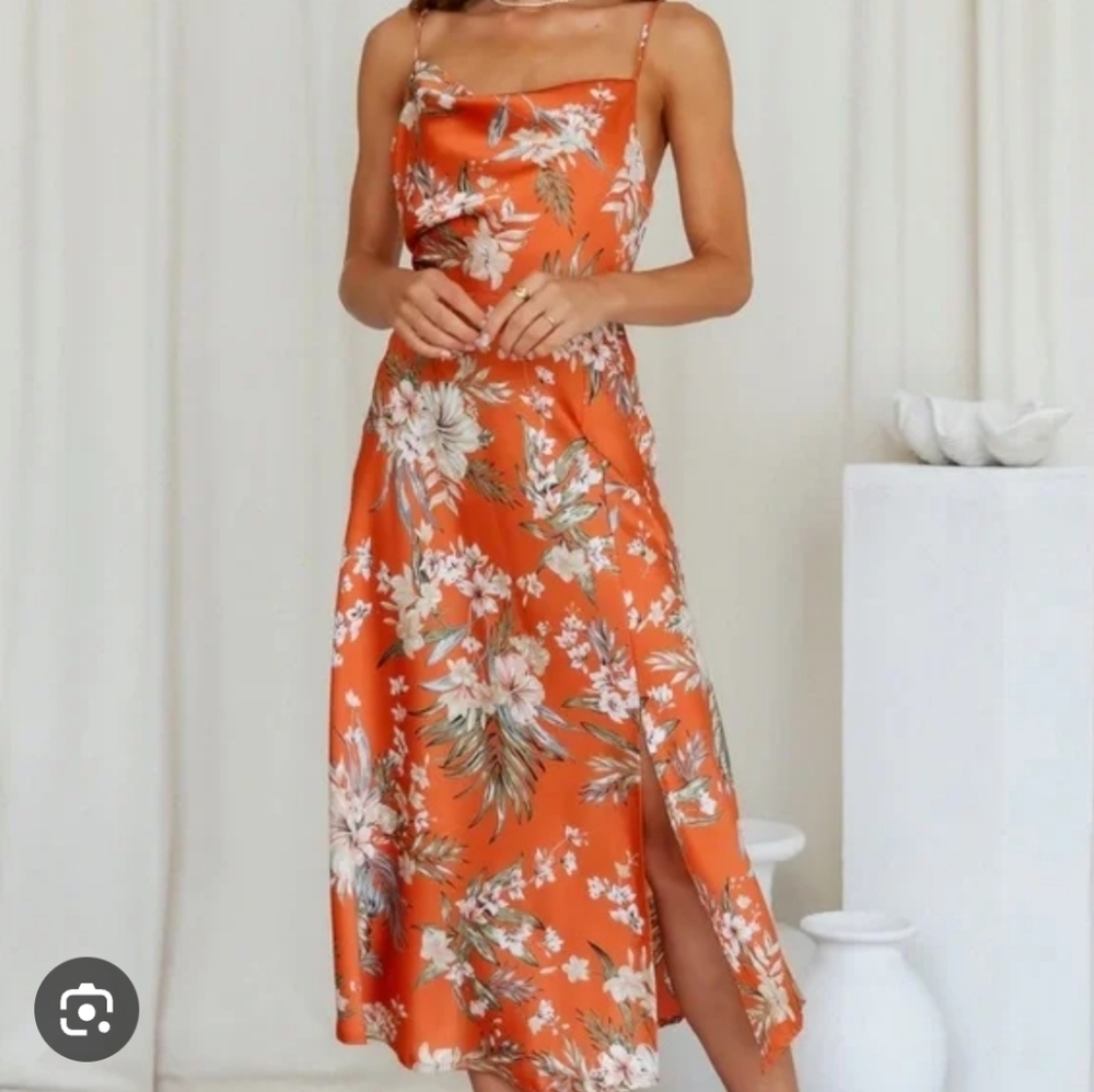 Floral Orange Sunmer Dress Size M - Picture 1 of 10
